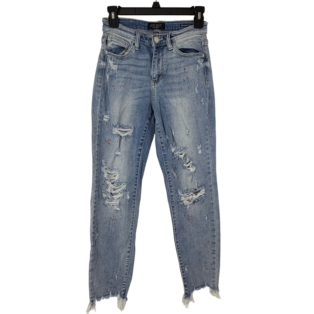 Judy Blue Jeans Womens 0/24 Distressed Paint Splatter Raw Hem Skinny Y2K Grunge